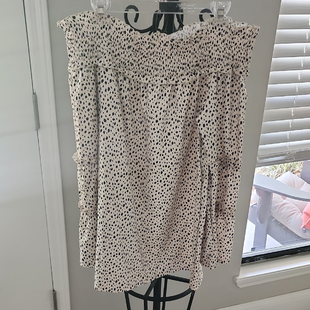 Cream and Brown Off-Shoulder Flutter Sleeve Sundress